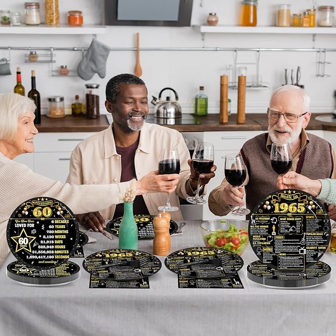 CHUNNIN 96Pcs 60th Birthday Plates and Napkins Back in 1965 Party Decorations Black Gold 60 Year Old Party Dessert Plates 1965 Tableware for 24 Guests 60th Theme Men Woman Birthday Supplies