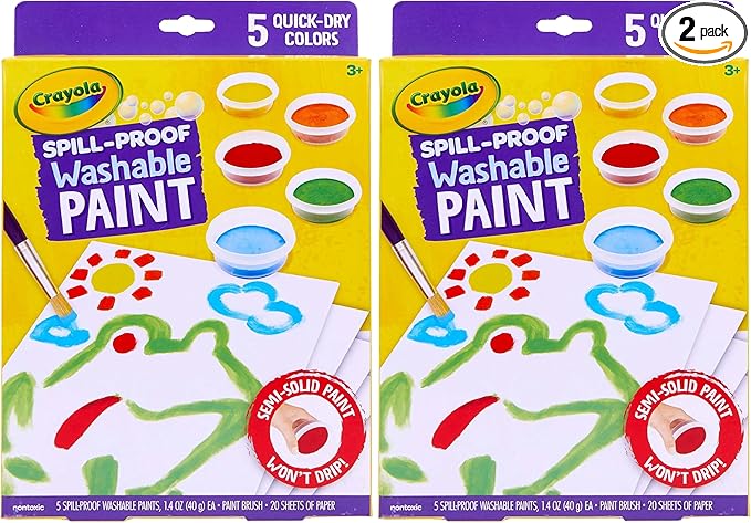 Crayola Spill Proof-Paint Set - Washable Paint for Kids, Includes Paint Brush & Paper, No Drip, Less Mess Arts & Crafts, Toddler Gift, Ages 3+ (Pack of 2)