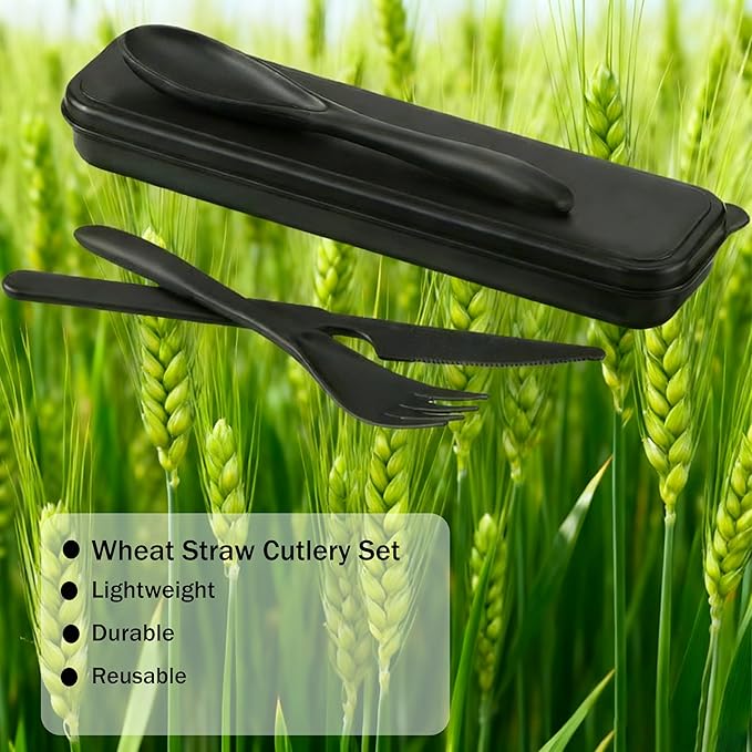 3 Sets Camping Utensils Set with Case, Wheat Straw Travel Cutlery Set, Portable Knife Fork Spoon for Lunch Box, Picnic, Work, Daily Use, Reusable BPA Free Tableware