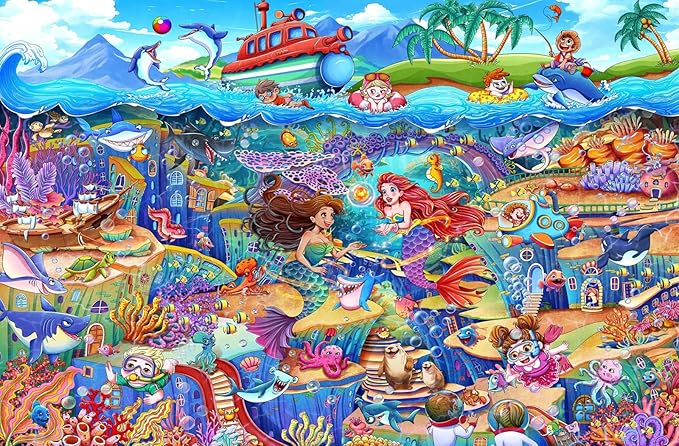 HUADADA Jigsaw Puzzles for Kids 100 Pieces, Underwater Floor Toys Montessori Learning Education Activities Birthday Gifts for Toddlers Boys Girls Ages 5 6 7 8+ Years Old (15"x10"), 1:1 Poster