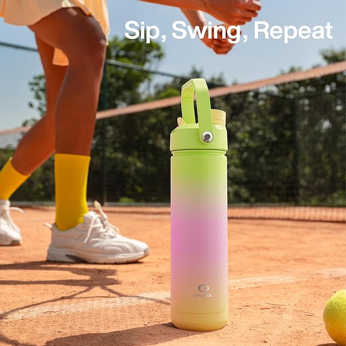 ENCOOL Insulated Water Bottle with Straw Stainless Steel Water Bottle, Leak-Proof, BPA-Free, Double Wall Vacuum Keeps Cold for 24 Hours for Sports, Travel, School (18 oz, Morning Dew)