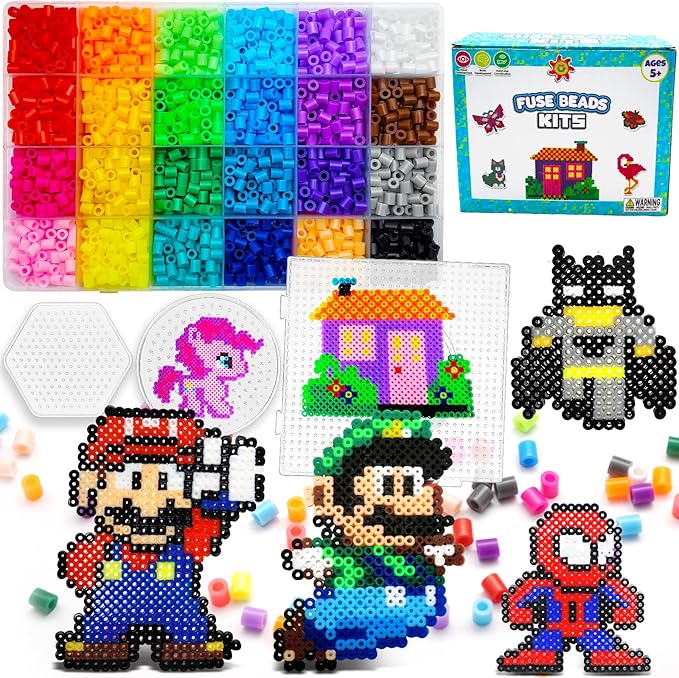 FUNZBO 5200 5mm Fuse Beads Kit - 24 Colors | 66 Patterns, School Crafts Toys for Girls Ages 8-12, Arts and Crafts for Kids Ages 6-8, Birthday Gifts for Girls Boys Age 5 6 7 8 9 10 11 12 Year Old