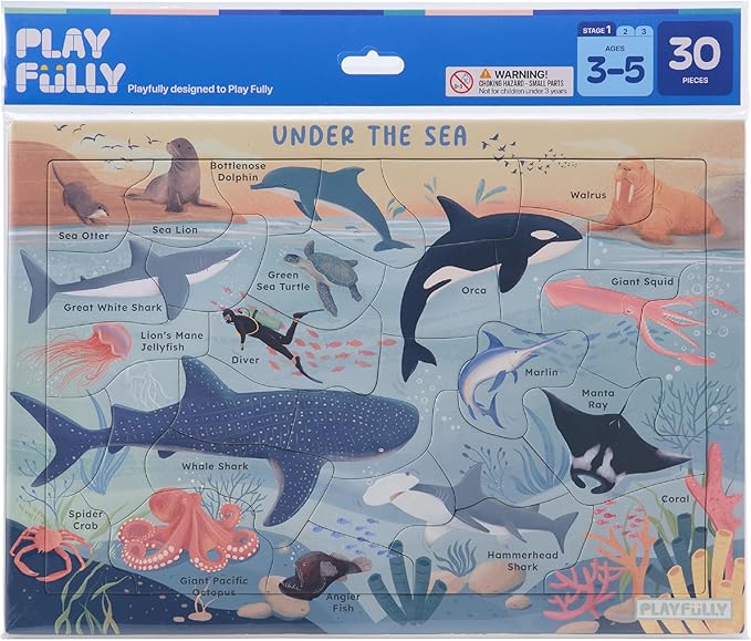‘Under the Sea’ 30 Piece Puzzle with Frame for Kids Ages 3-5 | Lost Piece Guarantee | Unique Shapes | Child-Centric Design | Educational Toy for Cognitive Development, STEM, Fine Motor