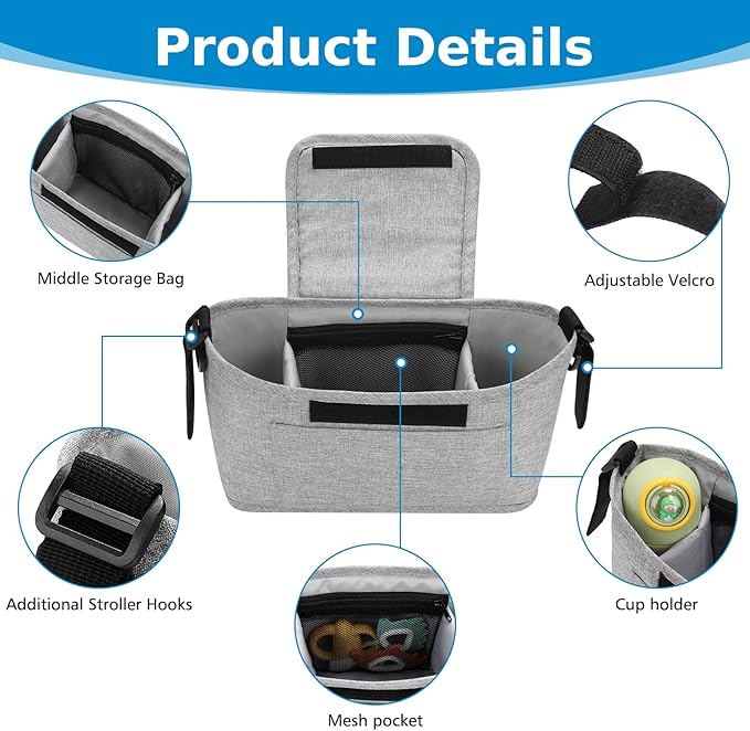 Accmor Universal Stroller Organizer, Stroller Bag Caddy Organizer, Stroller Organizer Accessories for Uppababy, Baby Jogger, Nuna, Doona, Britax Strollers