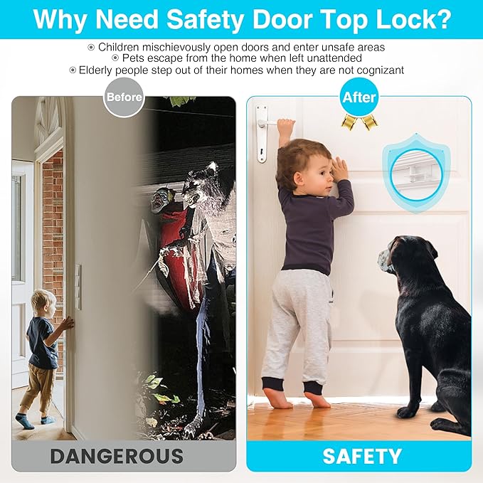 2 Pcs Adjustable Child Safety Door Top Lock, Child Safety Top Lock For Door, Metal Top Of Door Locks For Kids Safety, Door Top Lock For Interior Exterior French Door For Childproofing White