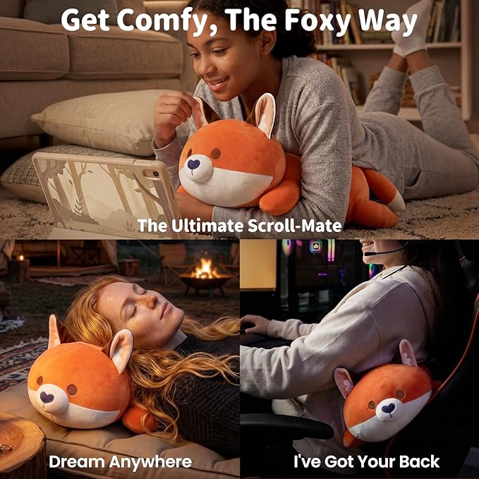 Mewaii Cute Fox Plush Pillow, Kawaii Plushies Red Fox Stuffed Animals, Squishy Plushies, Cuddle Foxes Plush Pillow for Kids & Girls (13 Inch)