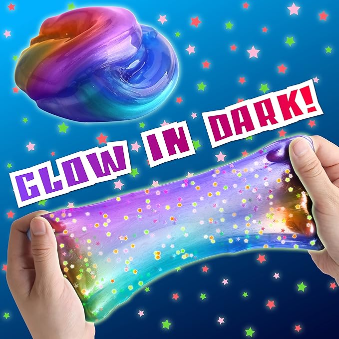 35.16 FL OZ Galaxy Glowing Slime for Kids, FunKidz 1040ML Premade Space Slime 8 Packs Toy for Girls Slime Kit with Neon, Glow, Metallic Fun Boys Craft Great Party Gifts