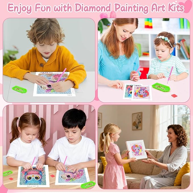 GIFOHAPY 4 Pack Diamond Art Kits for Kids, 5D Cute Animal Diamond Painting Kit for Beginners, Gem Art Crafts By Number for Boys Girls Ages 6-8-12-14,Home Wall Decor Gift 6X6“ (XY001+002+003+04)