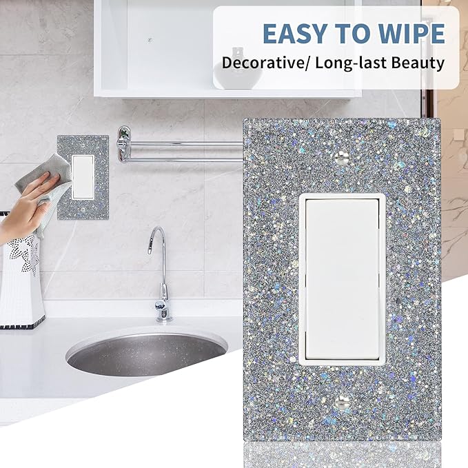 Shiny Light Switch or Outlet Covers,Sparkling Mirror Finish,Ultra Glossy & Reflective,1-Gang Rocker 5.10''x3.15'',Deep Silver