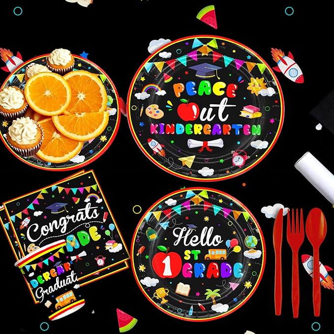 Kindergarten Graduation Decorations 169 Pcs 2026 Congrats Grad Plates Napkins Cups Tablecloth Tableware Set Peace Out Kindergarten Graduation Party Supplies Serve 24