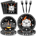 96Pcs D20 Dice Themed Birthday Party Plates and Napkins Dungeons Game Night Decor Roll to Celebrate Paper Disposable Cake Plates Role-Playing Game Themed Tableware Set for Adults Baby Shower 24 Guests