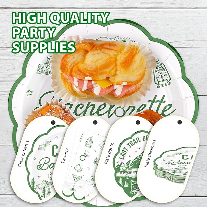 168Pcs Camp Bachelorette Party Decorations Scalloped Mountain Camp Plates and Napkins Cups Tableware Sets Camping Bachelorette Decoration for Bridal Shower Wedding Engagement Party Supplies Serves 24