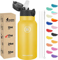 Han's Bottle Kids Water Bottle with Straw Lid - Insulated Stainless Steel Reusable Tumbler for Girls,Boys,Thermo Mug,17oz,Ginger
