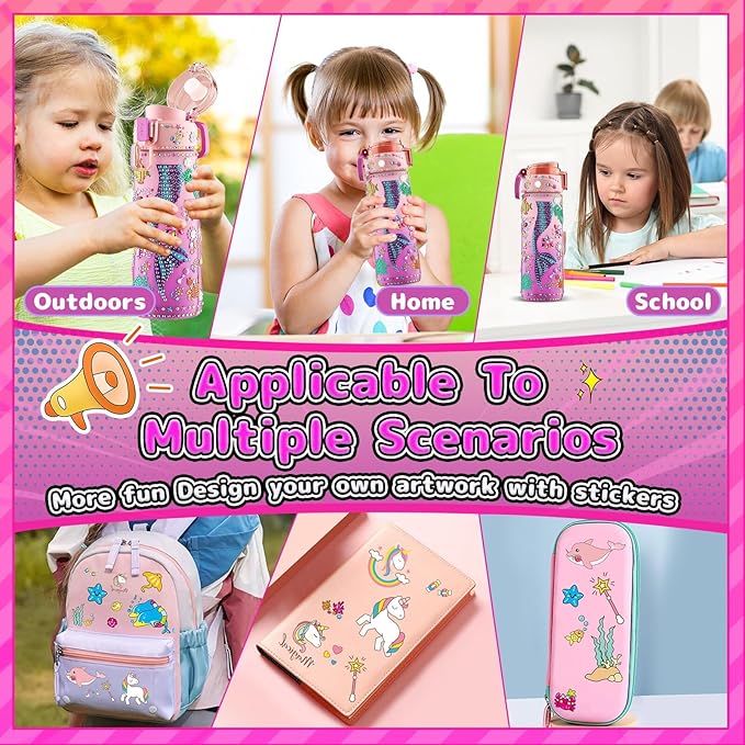 BOOH Decorate Your Own Water Bottle Kits for Girls, Mermaid Painting Diamond Art & Bracelet Making Kit for Girl, Crafts for Kids Ages 4-8, Birthday Christmas School Gifts (Mermaid)