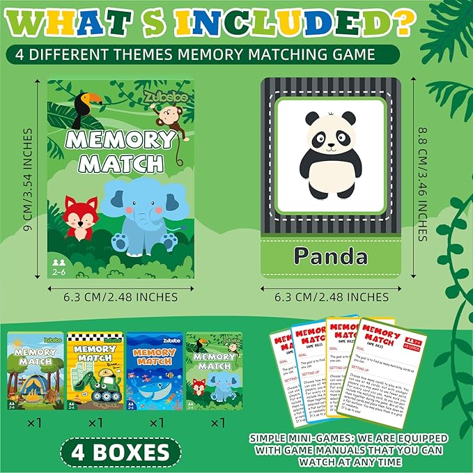 Zubebe 4 Sets Memory Matching Game for Kids Memory Match Fun Matching Game Educational Toys for Family Night, Party Favors, Classroom Prizes (Style 2)