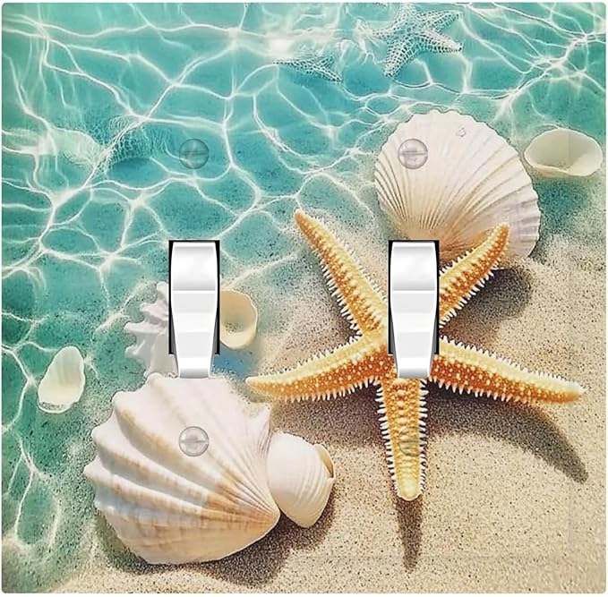 Decorative Switch Plates Sea Shells And Star Fish In Ocean Beach 2 Gang Double Toggle Outlet Light Switch Cover Wall Plate Electrical Faceplate For Bathroom Home Decor