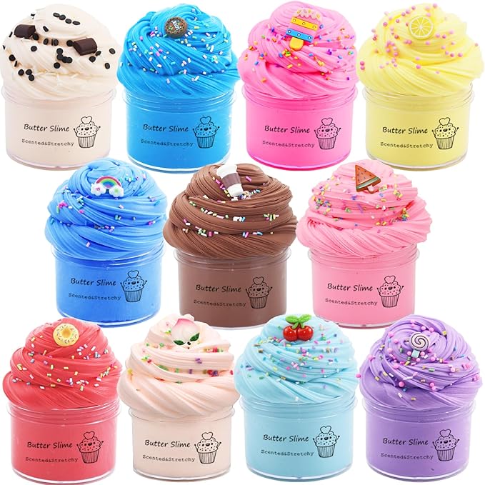 Butter Slime Kit 11 Pack Party Favors for Kids, Colorful Stress Relief Toy for Girls Boys, Easter Filling Stuffers, Christmas Stocking Stuffers