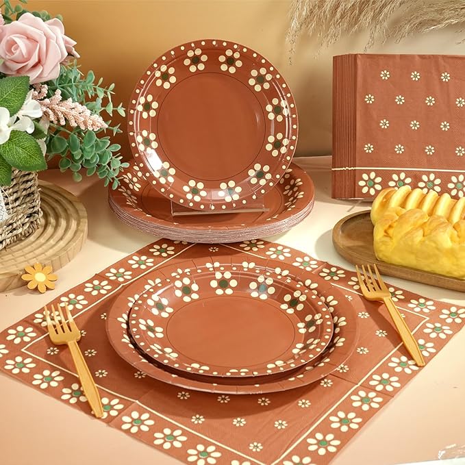 100 Pcs Cielito Lindo Plates Platos De Barro Mexicanos Mexican Party Plates and Napkin Set Mexican Fiesta Birthday Decoration Supplies Tableware Terracotta Flower Clay Pottery Party Favor Serves 25