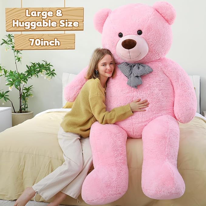 Toys Studio Giant Teddy Bear, 70.8 Inch Big Pink Stuffed Animal Life Size Plush Bear Toy Gift for Girlfriend Kids Christmas Birthday Valentines Day