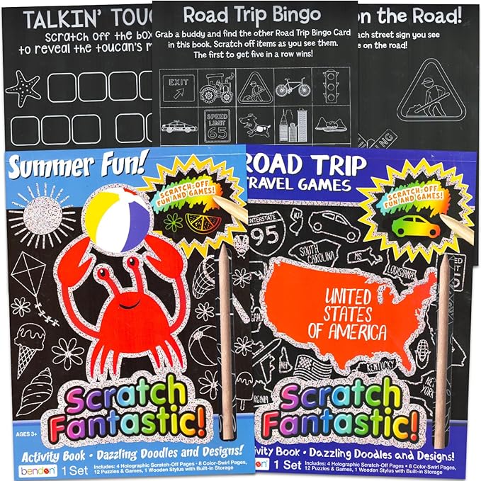 Road Trip Games for Kids - Bundle with 2 Travel Activity Activity Books Featuring Snakes and Ladders, More | Travel Activites for Kids, Boys, Girls