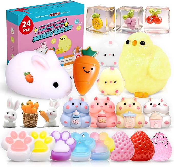 24Pack Taba Squishy Toys kit - Squishy Fidget Toys Party Favors for Kids 8-12-Kawaii Squishies Squeeze Toys for Girls 8-10,6 7 8 9 10 11 12 Year Old Girl Birthday Gifts Fidgets for Kids Classroom