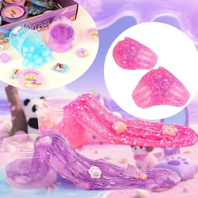 6 Pack Pink & Purple Slime kit for Kids- Cloud Butter & Clear Slimes, Cute Animal Theme Party Favors, Sensory Toys for Kids Girls Boys Ages 4-12, Goodie Bag Stuffers, Birthday Gift Ideas Cute Stuff