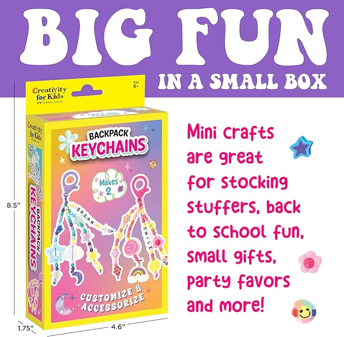 Creativity for Kids Backpack Keychains Mini Kit | Make 2 Trendy Keychains with Beads & Charms | DIY Craft Kit for Kids | Great for Travel, Parties & Gifts | Spring Crafts (Ages 6+)