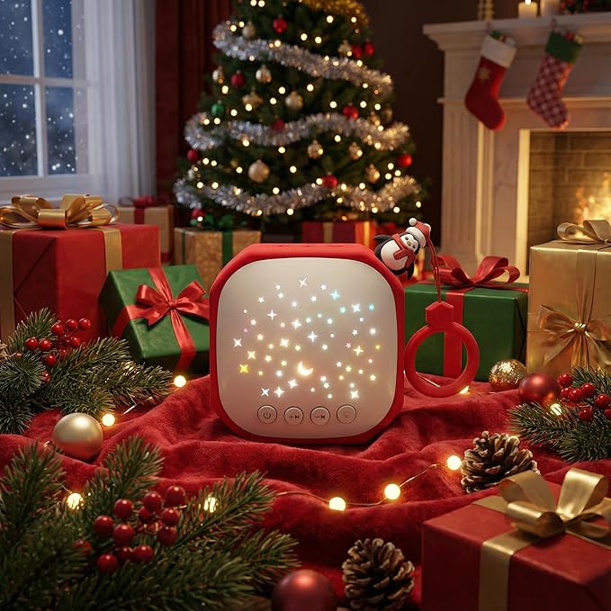 Portable Sound Machine for Baby Sleep Aid Relaxation | White Noise Machine with Star Projector | Calm Soother Music Sound with Hook for Nursery, Travel, Bedroom,Christmas Holidays Gifts (Penguin)