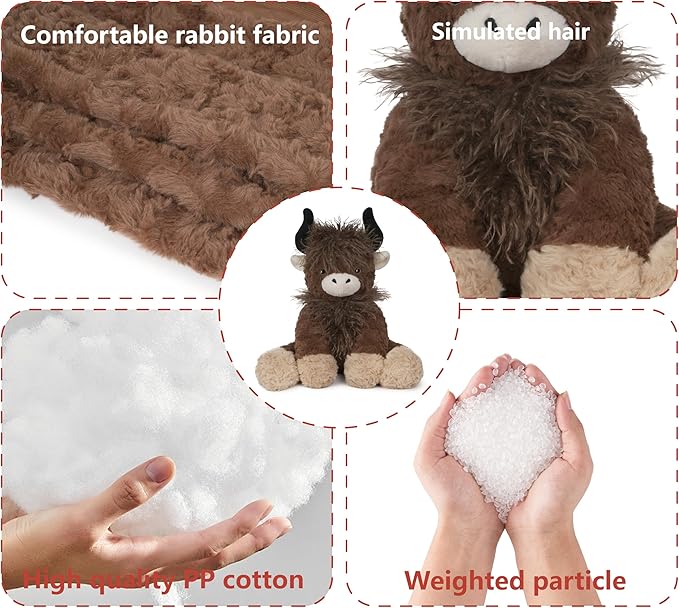 Niuniu Daddy 14" | 3.5 Pound Weighted Highland Cow Plush, Big Highland Cow Stuffed Animal for Kids Adults, Giant Weighted Sitting Plush Toy, Large Body Pillow for Birthday Christmas Holiday Presents