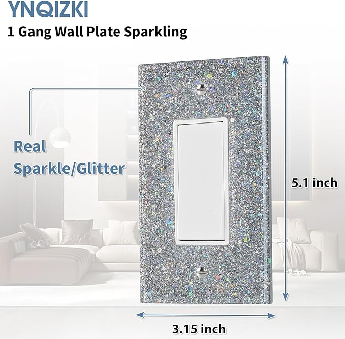 Shiny Light Switch or Outlet Covers,Sparkling Mirror Finish,Ultra Glossy & Reflective,1-Gang Rocker 5.10''x3.15'',Deep Silver
