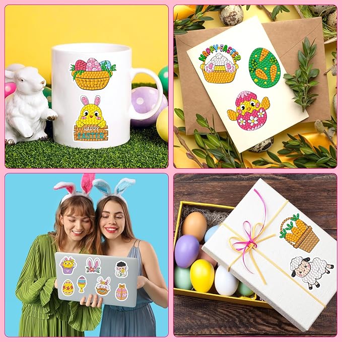 Labeol Diamond Art Kits for Kids Boys and Girls Ages 6-8-10-12 Easy to DIY Creative Diamond Art Sticker Craft by Numbers Kits for Kids and Adult Beginners (Cute Easter)