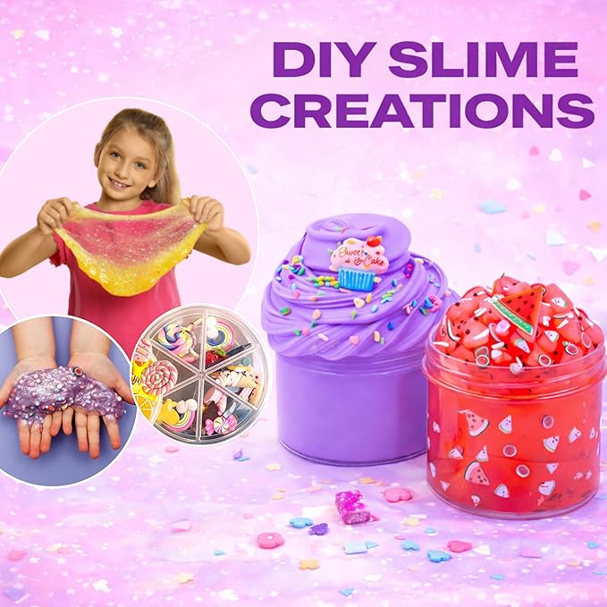 Butter Slime Kit for Girls Ages 8-12, 6 Pack Pre-Made Slime Kit with Charms, Sprinkles, Ice Cream Add-Ins & Storage Case, Soft Non-Sticky Sensory Gift for Kids