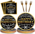 96 Pcs Aged to Perfection Party Plates Napkins Tableware Set Vintage Theme Birthday Supplies Disposable Dinnerware Black Gold Happy Birthday Party Decoration Favors for Men, 24 Guests