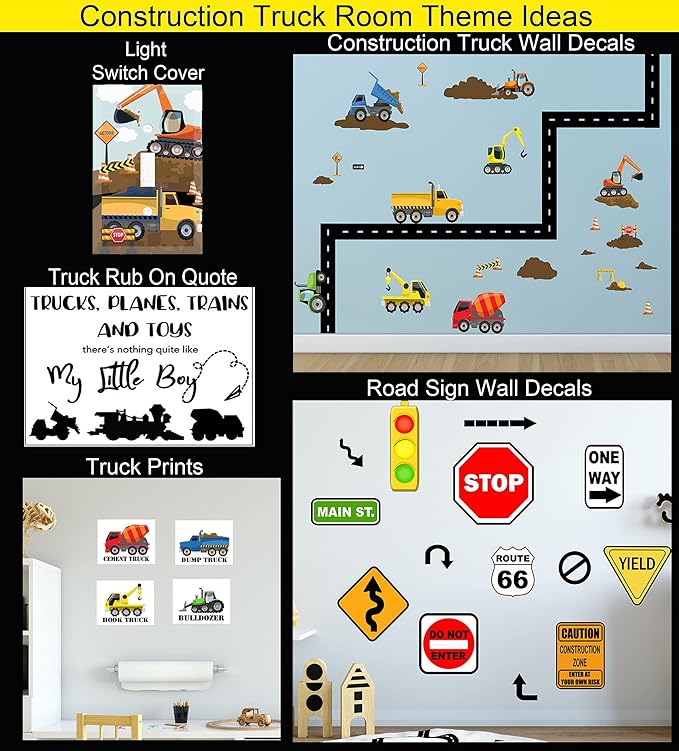 Truck Boys Room Light Switch Cover Plate Kids Decorative Tractor Nursery Teen Toddler Room Decor Bedroom Bathroom Playroom (Construction Truck)