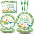 Chunnin 96Pcs One A Saurus Birthday Party Plates and Napkins Dinosaur First Birthday Decorations Tableware Set for 24 Guests Boys Kids Dino Party Supplies