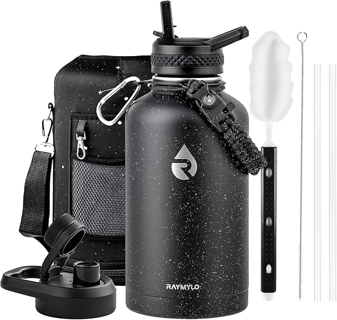 RAYMYLO 64oz Insulated Water Bottle, Triple Wall Vacuum Stainless Steel Water Bottles - Keeps Cold 48H, Reusable Half Gallon Jug for Gym, Sports, Camping, Hiking,Travel, Starry Sky-Black