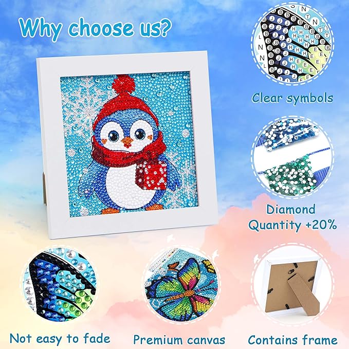 Libfx Diamond Art Kits for Kids with Frame Diamond Art for Girls Boys Beginners Arts and Crafts Ages 8-12 Birthday Gifts (CW-Penguin)