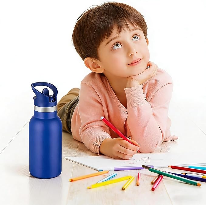 12oz Kids Water Bottle – Insulated Stainless Steel Bottle with Straw Lid, BPA-Free, Leak-Proof, for Toddlers & School Use