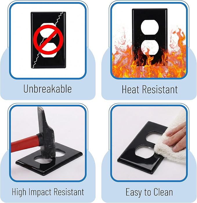 Bates- Screwless Duplex Wall Plate, 6 Pack, Black, Electrical Outlet Cover Plates