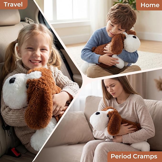 Dog Microwavable Weighted Stuffed Animals for Kids,Heating Pad Animal for Period Cramps&Pain Relief&Warm Comfort, Lavender Scented Heatable&Coolable Dog Cute Plush Toy for Girls Adults