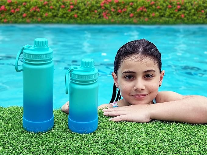 CHILLOUT LIFE 12 oz Kids Insulated Water Bottle for School with Leakproof Spout Lid and Cute Waterproof Stickers, Personalized Stainless Steel Thermos Flask Metal Water Bottle for Girls & Boys