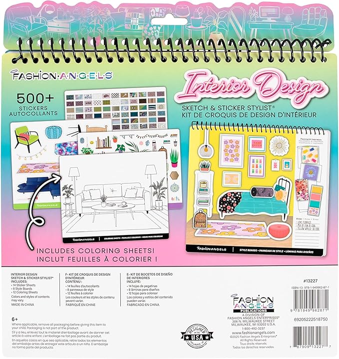 Fashion Angels Interior Design Sticker Stylist Set, Includes 20 Style Boards, 14 Sticker Sheets & 550+ Aesthetic Room Decor Stickers, Ideal for Kids & Girls