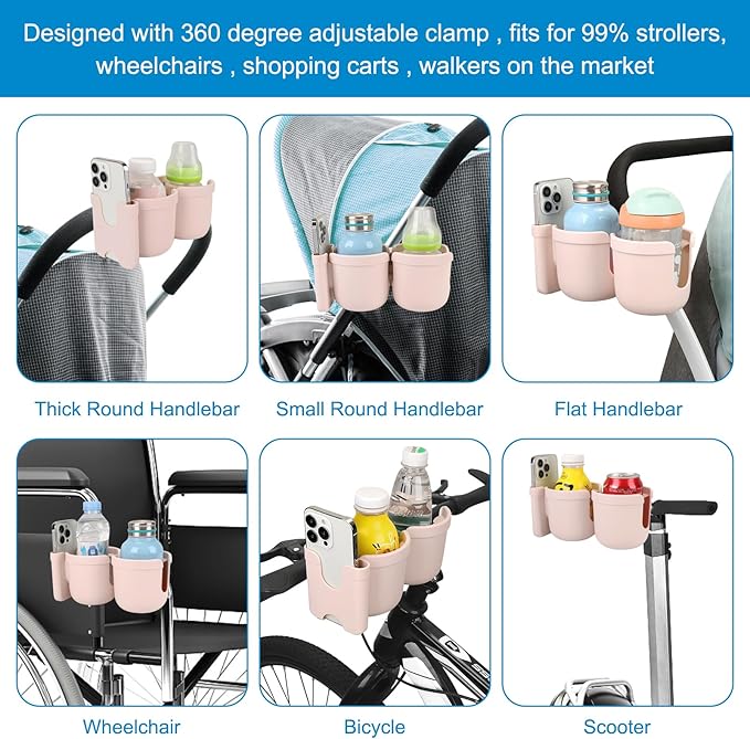 Accmor Stroller Cup Holder with Phone Holder, Bike Cup Holder, Universal Cup Holder for Uppababy Nuna Doona Strollers, 2-in-1 Cup Phone Holder for Stroller Bike Accessory