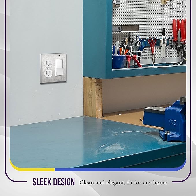 ENERLITES Combination Duplex Receptacle Outlet or Decorator Light Switch Metal Wall Plate, Corrosive Resistant, Size 2-Gang 4.50" x 4.57", 772131, 430 Stainless Steel, UL Listed, Silver