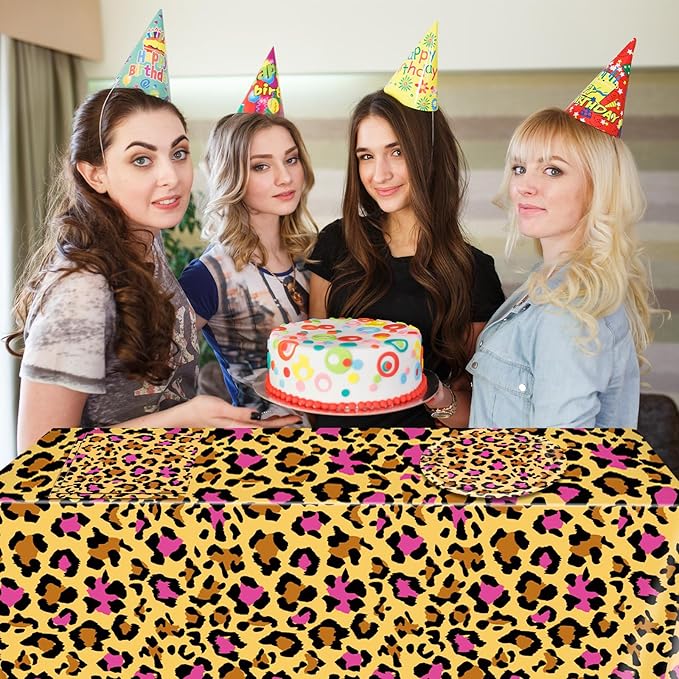 41PCS Pink Leopard Print Birthday Party Decorations Cheetah Party Decorations Tableware Dessert Plates Napkins,Cheetah Print Table Cloth for Safari Animal Leopard Theme Birthday Party Supplies