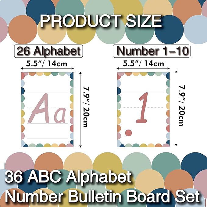 YIYDONG 36 Alphabet Posters, Alpethabet Line ABC Number Bulletin Board Set Preschool English Poster Kindergarten Elementary Classroom Wall Decor Nursery Homeschool Supplies (White)