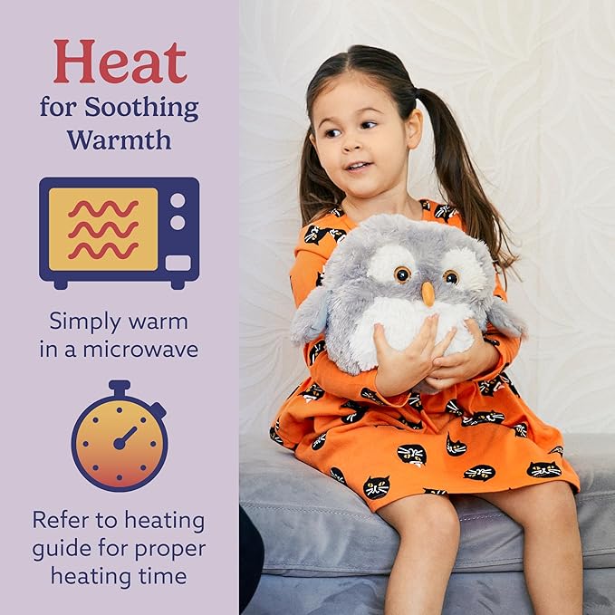 warmies Microwavable & Weighted Stuffed Animals, Owl - Heated Stuffed Animal Plushie for Warmth & Comfort - Cute Soft Plush Toys for Adults & Children (Boys, Girls, Babies & Toddlers)