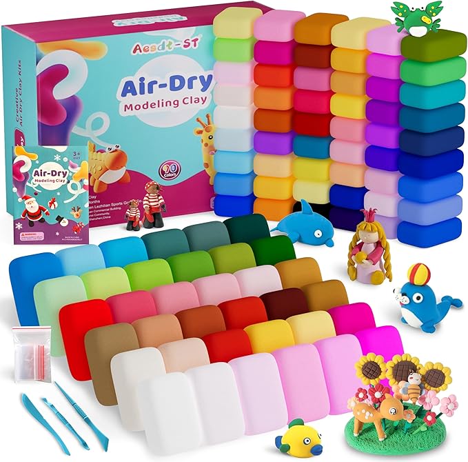 Aestd-ST Air Dry Clay 90 Colors, Modeling Clay for Kids, DIY Model Magic, Molding Clay Kit with Sculpting Tools, Non-Sticky Soft and Super Light, Arts and Crafts Gift for Boys Girls Kids