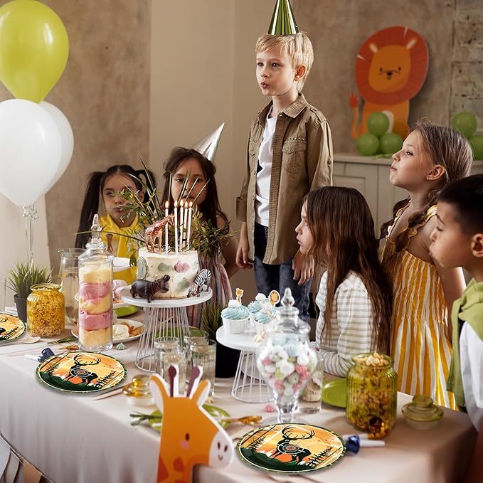 Hunting Birthday Party Decorations Hunting Camo Party Paper Plates Napkins Oh Deer Baby Shower Birthday Decorations Supplies Disposable Dinnerware Tableware for Kids