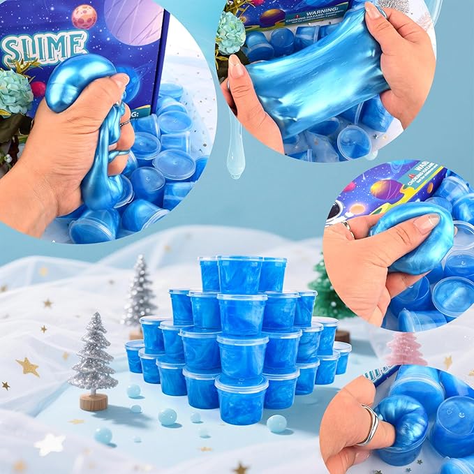 Galaxy Slime 24 Pack– Blue Slime Party Favors, Non-Sticky, Soft & Smooth for Birthday, Classroom Rewards, Christmas Stocking Stuffers, Goodie Bag,Easter Basket Stuffers for Kids